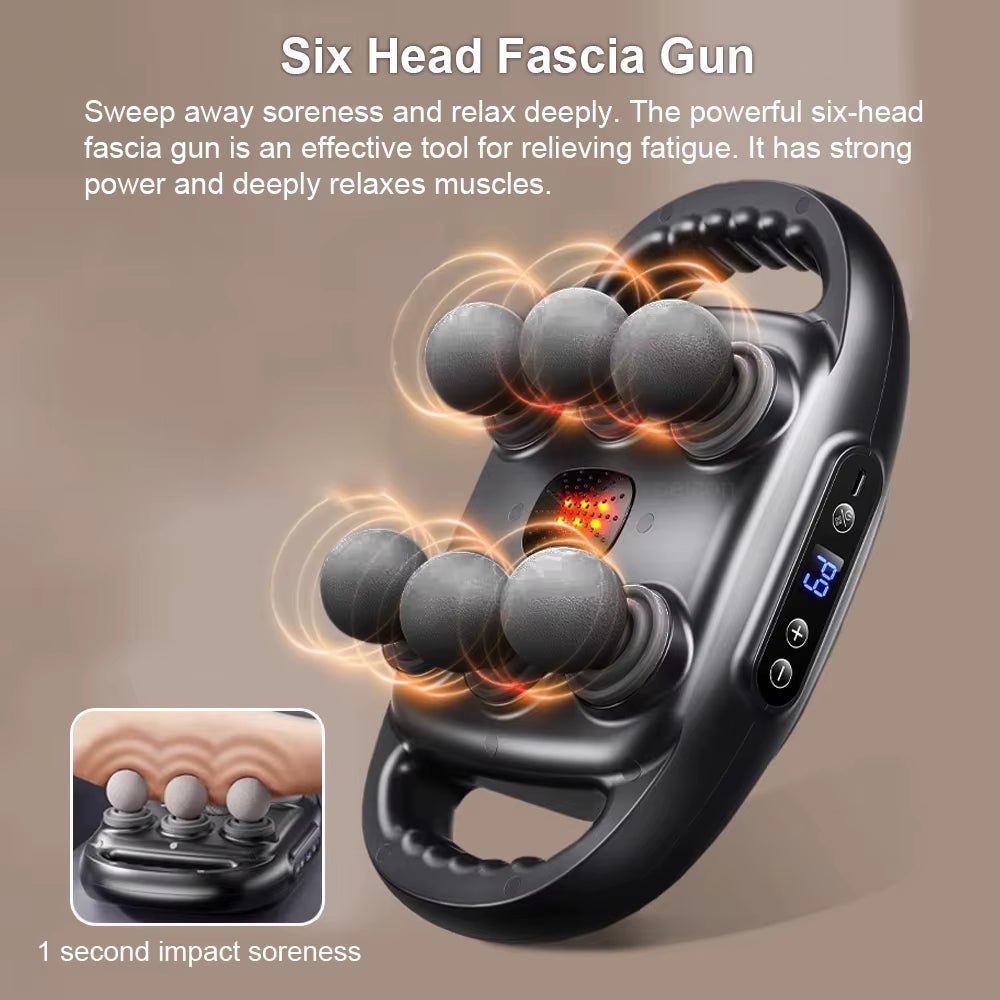 Fascia Gun Muscle Massager Gun High Frequency Back Waist Massage Machine Six-Head Body Shoulder Professional Fascia Massage Gun