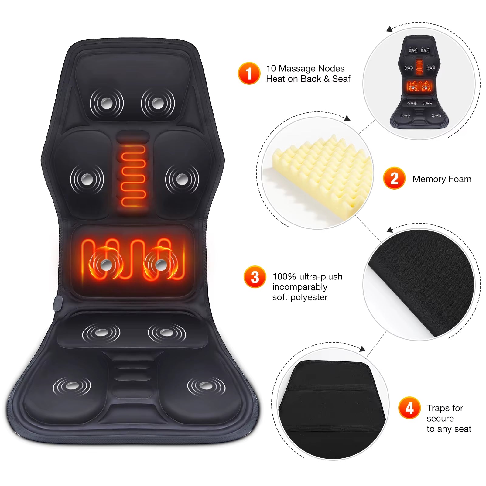 Electric Vibrating Car Massager 10 Head Full Body Massage Chair Mat Portable Massage Cushion Home Infrared Heating Back Vibrator